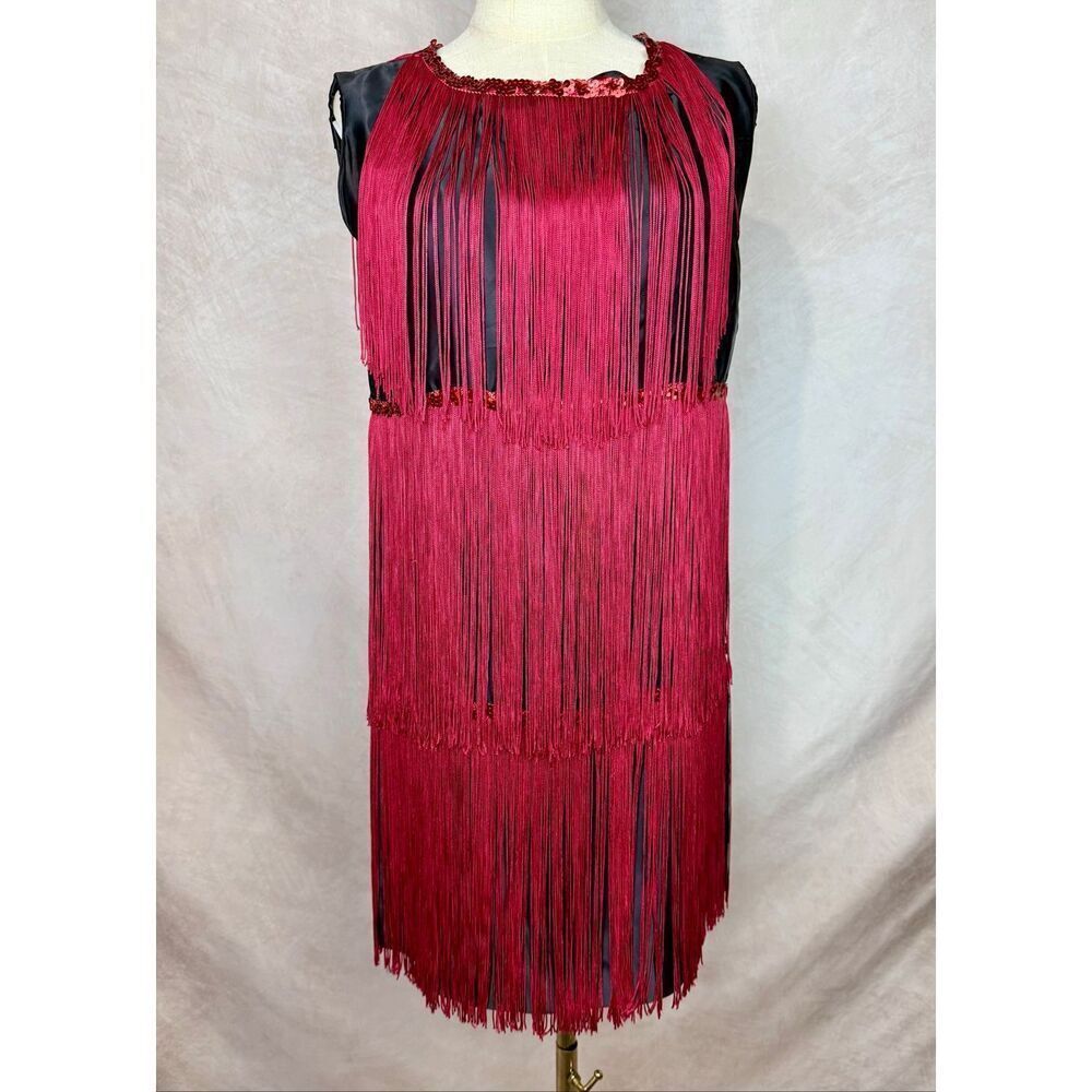 Vintage 1920s Flapper Style Dress 1960s Made Fringe Art Deco Size Small